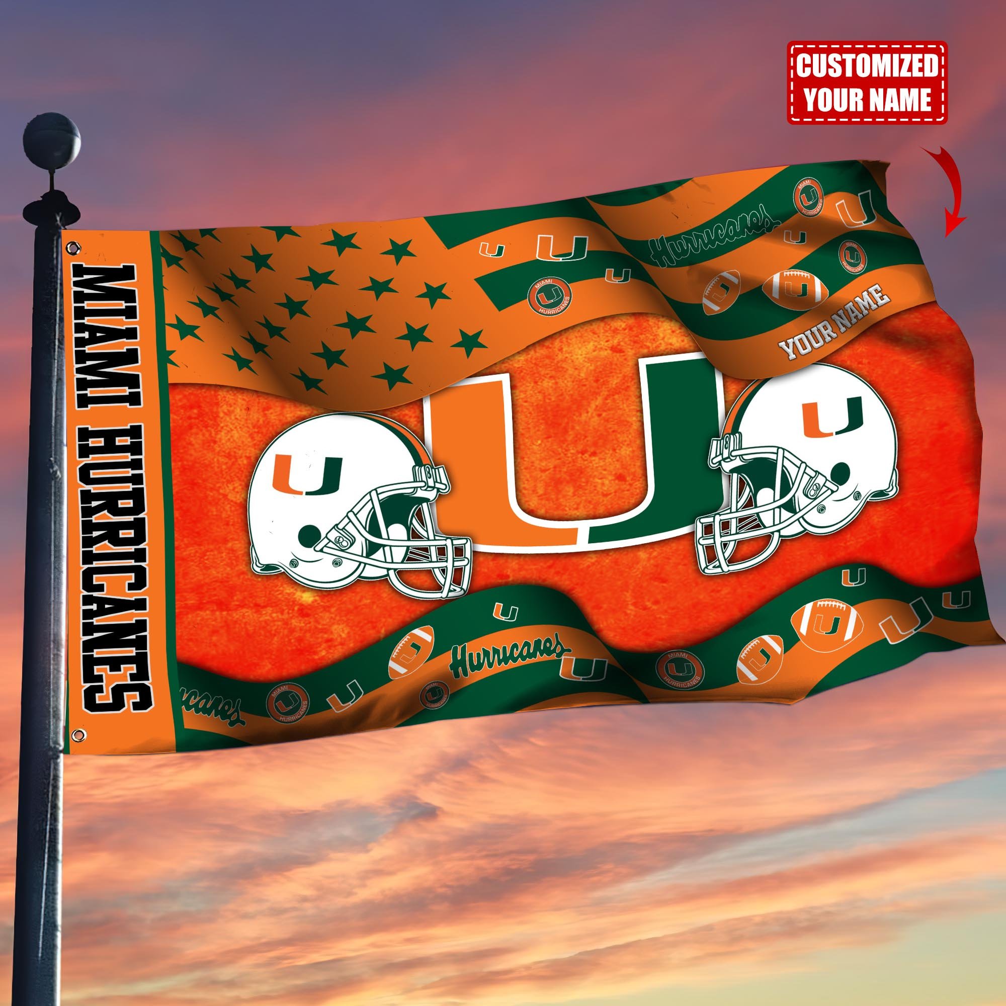 Miami Hurricanes Custom Flag3x5ft, Let Your Flag Fly TT59114